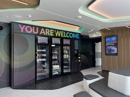 Smart vending fridge in a Tesla lounge