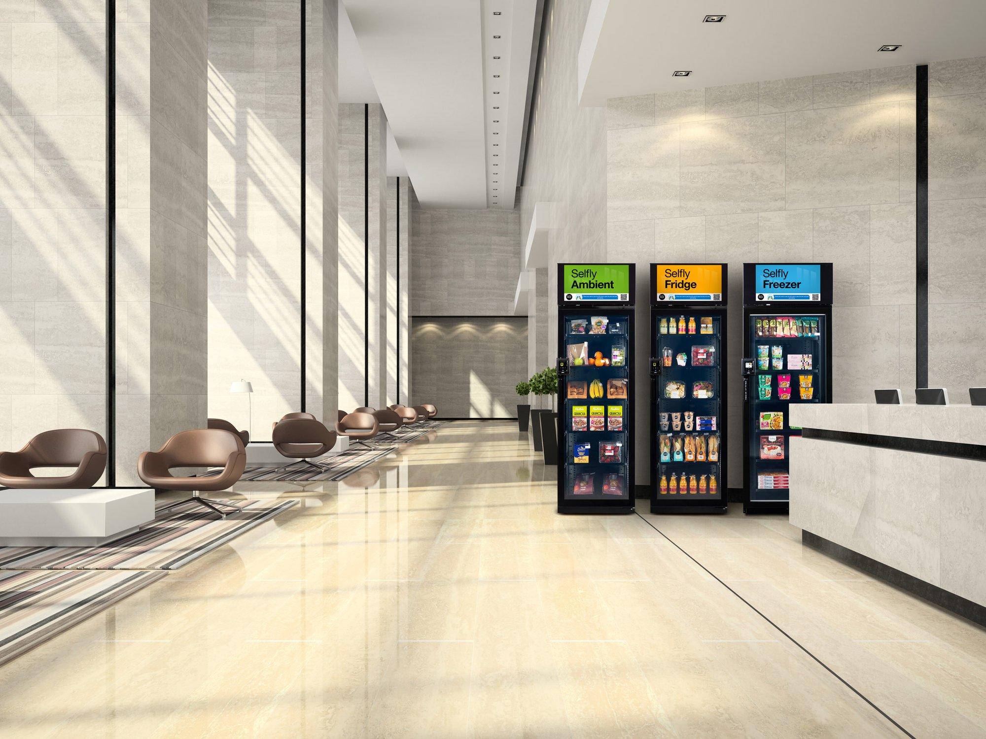 Smart vending machines in a hotel lobby